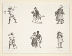 Deux sujets et quatre figurines en pied et debout - Paul Gavarni