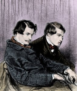 Frères Goncourt - Edmond de Goncourt (1822-1886) et Jules de Goncourt (1830-1870) dans une loge au théâtre - Paul Gavarni