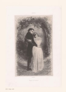 Couple amoureux sur un chemin forestier - Paul Gavarni