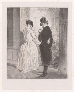 Homme avec femme masquée devant la salle de bal - Paul Gavarni