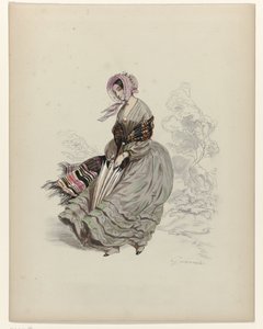 Femme marchant dans le vent avec un parasol, 1840 - Paul Gavarni