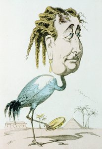 Impératrice Eugénie (1826-1920, née Eugénie Maria de Montijo de Guzman) épouse de Napoléon III, ici en grue, caricature de Paul Hadol alias White de "La ménagerie impériale"