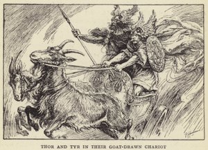 Thor et Tyr dans leur char tiré par des chèvres