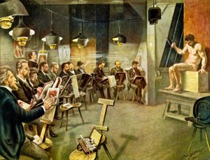 Étudiants en art, vers 1930 (illustration)