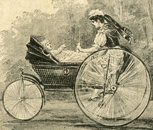 Kinder-Waerterin (nourrice), illustration de Paul Heydel, une poussette va comme un vélo, du magazine Ueber Land und Meer. Deutsche Illustrirte Zeitung - Paul Heydel