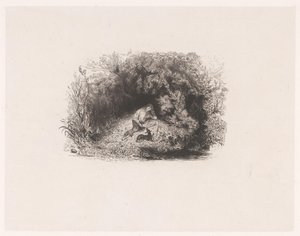 Page de titre avec homme lisant avec un chien dans une forêt (Verschillende voorstellingen door Paul Huet, Six Eaux-Fortes) - Paul Huet