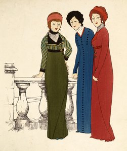 Trois dames en robes (lithographie en couleur)