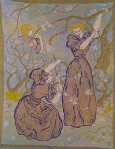 Deux femmes sous un arbre en fleurs (tapisserie par Paul Ranson) - Paul Elie Ranson