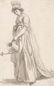 Une fille avec un arrosoir face à gauche - Sarah Hough, nourrice de Mme T.P. Sandby