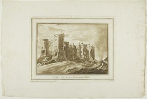 Château de Carey dans le Pembrokeshire, des Douze vues en aquatinte de dessins pris sur place au sud du Pays de Galles - Paul Sandby