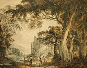 Figures sur une allée devant le château de Rochester