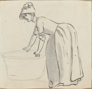 Fille avec un bonnet au travail [recto] - Paul Sandby