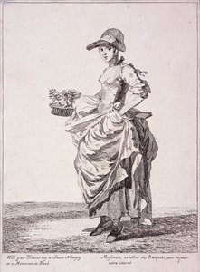 Vendeur de bouquets et de livres de mémos, Cris de Londres, 1760