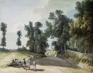 Sur la route de Tonbridge : Voyageurs se reposant sur une bande au bord de la route - Paul Sandby
