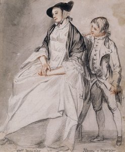 Étude de Mme Mercier assise dans un fauteuil, et de son plus jeune fils, Henry Mercier, debout derrière elle - Paul Sandby