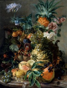 Nature morte de fruits et fleurs. Peinture de Paul Theodor van Brussel (1754-1795) Collection privee.