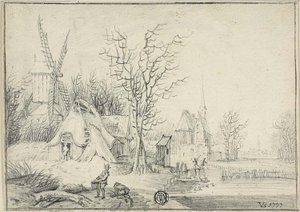 Village avec Moulin à Vent et Église - Paul Theodor van Brussel
