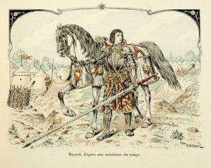 Illustration tirée du livre « Histoire du chevalier Bayard » de Théodore Cahu, illustrée par Paul De Semant (1855-1915) : Portrait de Bayard d