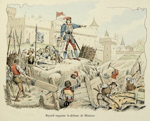 Illustration tirée du livre "Histoire du chevalier Bayard" de Théodore Cahu, illustrée par Paul De Sémant (1855-1915) : Bayard organise la défense de Mézières 1521 - Paul de Semant