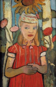 Fille en robe rouge devant un tournesol, 1907 - Paula Modersohn Becker