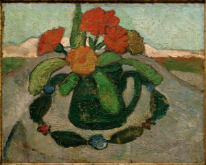 Nature morte avec soucis devant un paysage - Paula Modersohn Becker