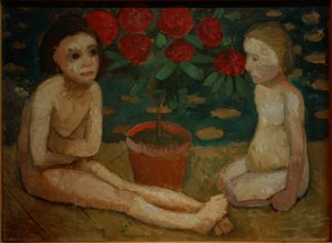 Deux enfants nus assis