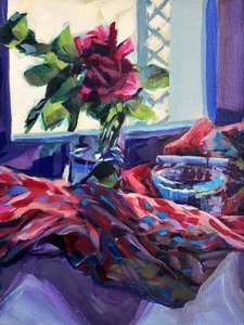 Nature morte à la fenêtre aux roses éclatantes - Pauline Wegman | Key and Sea Creative