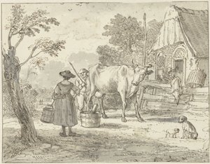 Paysans avec une vache devant la maison - Paulus Constantijn la Fargue
