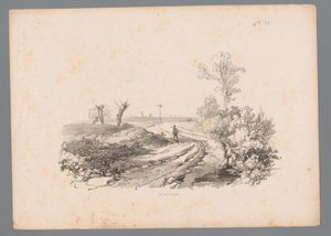 Paysage avec une figure avec une canne sur un chemin (Landschapsstudies par Paulus Lauters) - Paulus Lauters