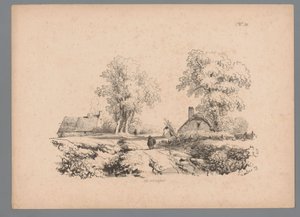Paysage avec deux maisons et deux personnages sur un chemin (Études de paysages par Paulus Lauters) - Paulus Lauters