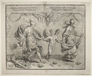 Cupidon dansant avec deux femmes allégoriques - Paulus Moreelse