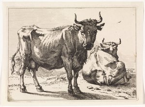 Une vache debout et une vache couchée Het Bullenboekje (titre de la série) - Paulus Potter