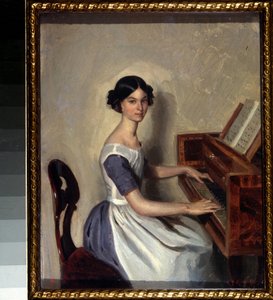 Portrait de Nadezhda Zhdanovich au clavecin - Pavel Andreevich Fedotov