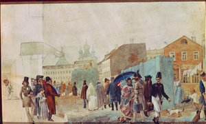 Scène de rue sous la pluie à Moscou - Pavel Andreevich Fedotov