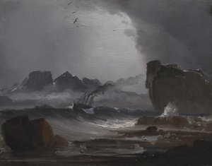 Mer agitée avec un vapeur près de la côte de Norvège