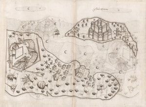 Plan portugais des îles de Bahreïn, Livro do Estado da India Oriental de Pedro Barreto de Resende, Sloane MS 197, f.165v-166r - Pedro Barretto de Resende