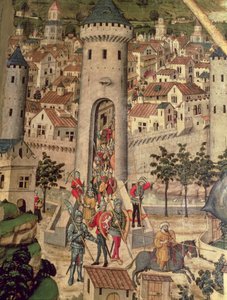 Retable de Saint Jordi, détail montrant la conquête de la ville de Majorque par l