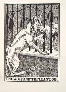 Le loup et le chien maigre, des Fables de Fontaine, pub. 1905 - Percy J. Billingshurst