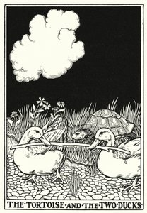 Fables de La Fontaine : La tortue et les deux canards (lithographie)