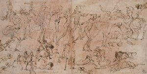 Études de guerriers, cavaliers et lions, 1528-33 - Perino del Vaga