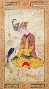 Un chasseur caressant son faucon - Persian School