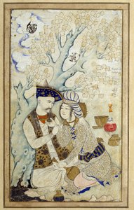 Art islamique : Portrait de Shah Abbas I embrassant un de ses pages - Persian School