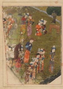 Folio du Zafarnama; recto: Timur accorde une audience à l