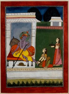 Hindouisme : Krishna se reposant. Miniature persane de l