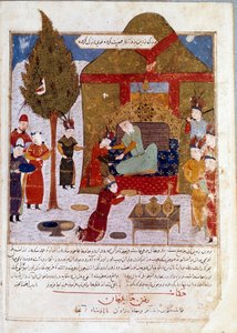 Empereur mongol Gengis Khan sur son trône dans un camp près d
