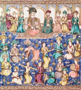 Musiciens et danseurs à la cour de Nasser al-Din Shah Qajar (1831-96) (céramique) - Persian School