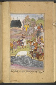 La découverte du cheval, Syamakarna, par Bhima qui est assis sur la montagne au-dessus de la ville de Bhadravati en regardant les soldats de l