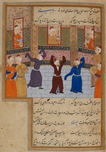 Muhammad Tabadkani (d.1486) dansant avec des derviches, illustration de 