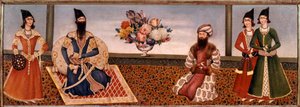 Le roi perse Fath Ali Shah (1771-1834) entouré des membres de sa cour (19e siècle) Téhéran, Collection Foroughi