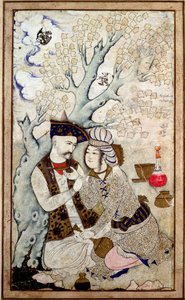 Portrait de Shah Abbas Ier avec un de ses pages, signé Muhammad Qasim - Persian School